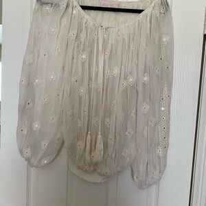 Cream Ruffled Long Sleeve Blouse